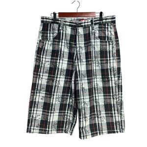 Southpole Y2K Long Shorts Men’s 36 Baggy Gray Black Plaid Crown All Over Logo